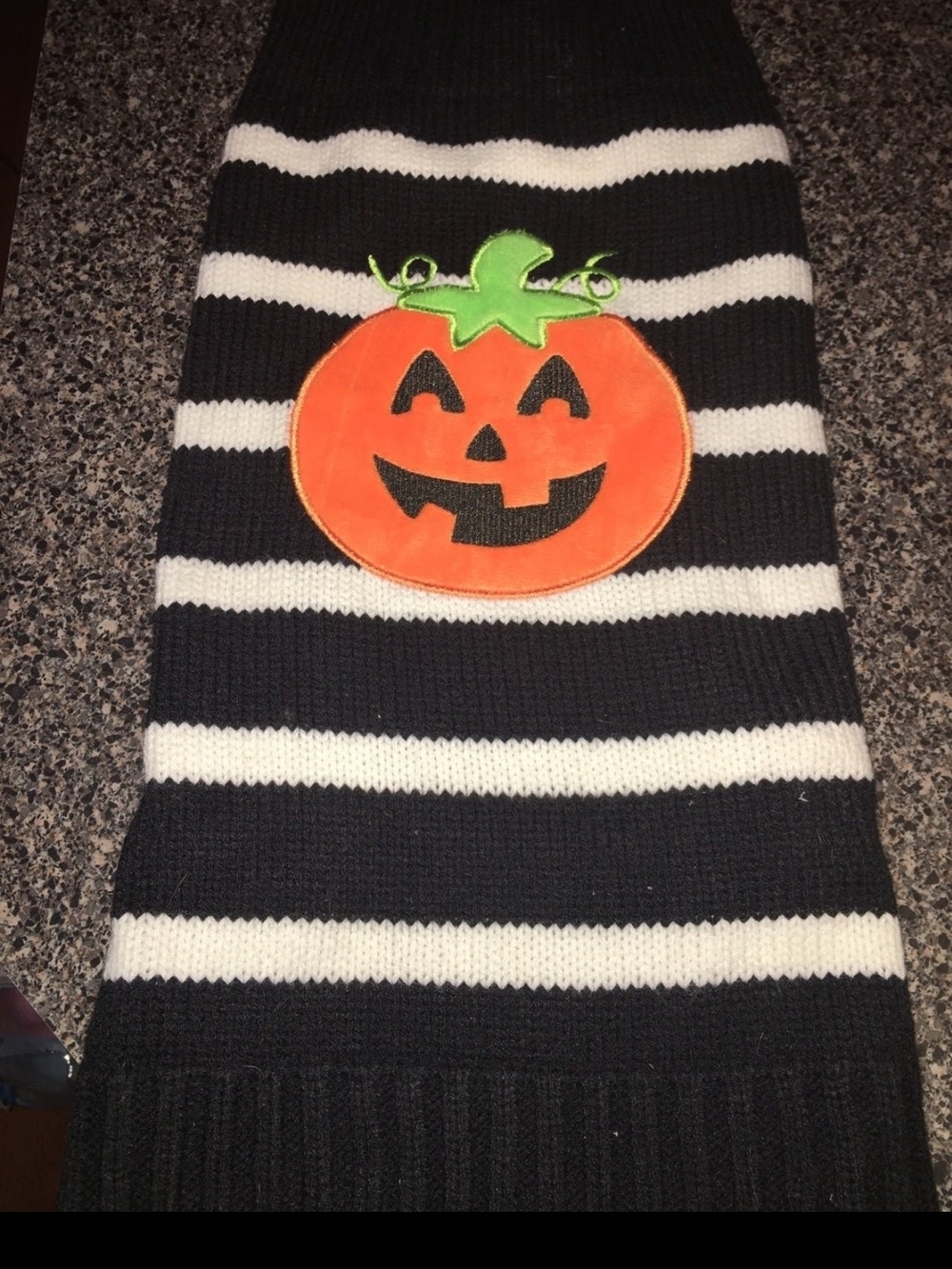 Striped Black & White Dog Sweater with Pumpkin Applique